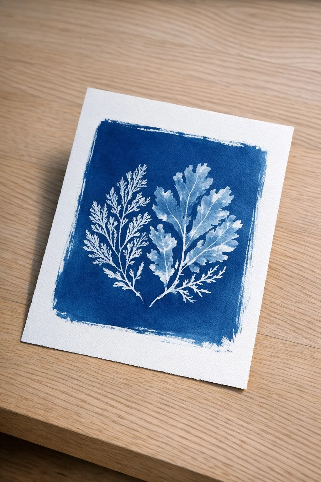 Algue — Photogramme Anna Atkins — tirage cyanotype sur Papier Coton 640g, réalisé avec Coffret Bleu Iconique, Vision Picturale