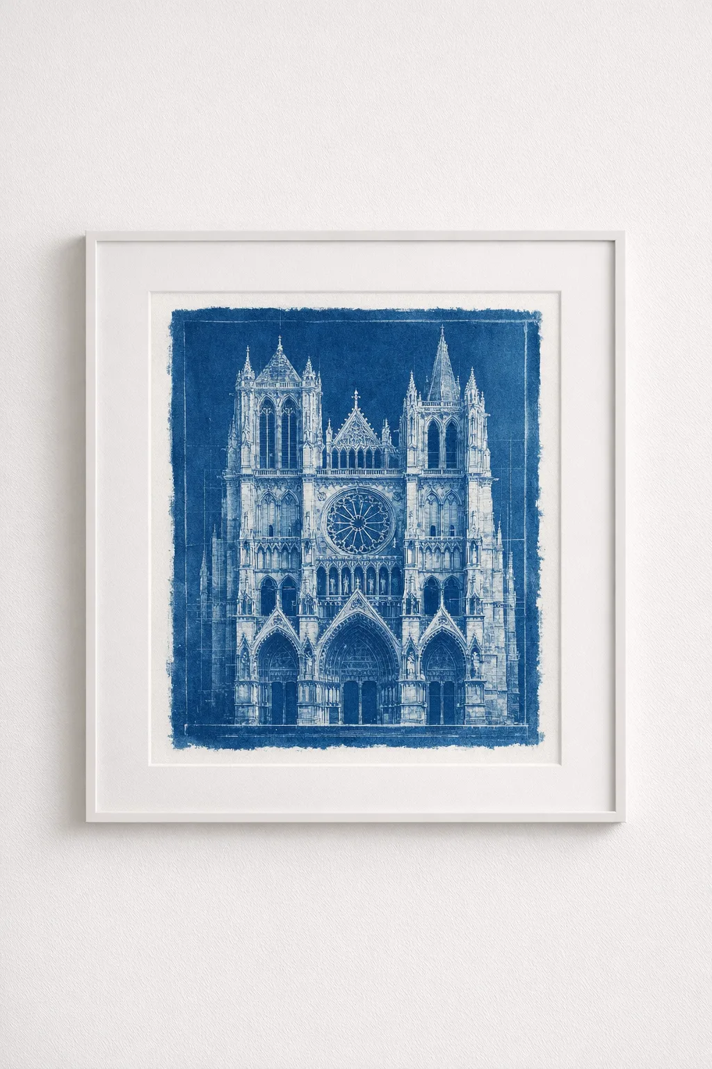 Facade Gothique — Architecture — tirage cyanotype sur Papier Coton 640g, réalisé avec Coffret Bleu Iconique, Vision Picturale
