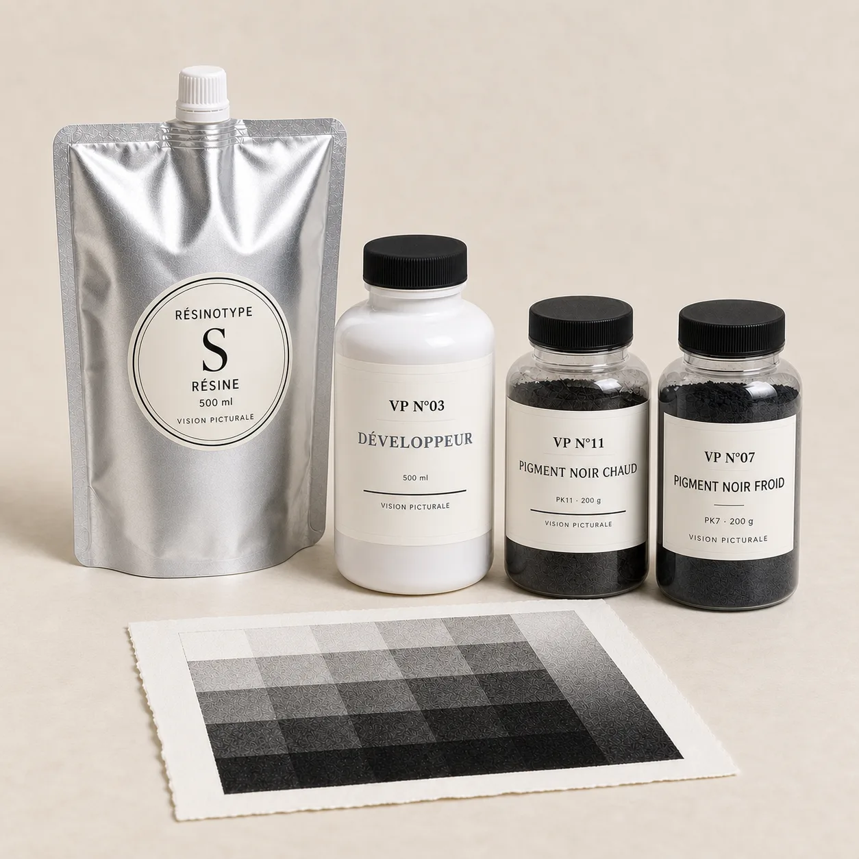 Resinotype — VP resin, VP N°03 developer and both warm and cool black pigments